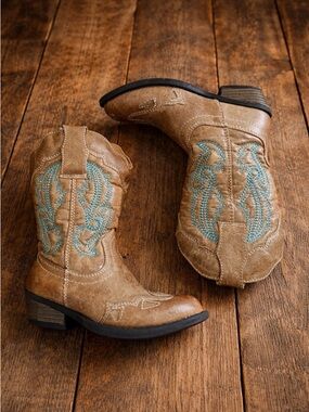 Flex West Liberty girls cowboy boots Beige turquoise 6M